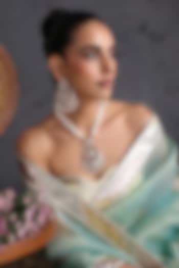 White Gold Finish Kundan Polki Jadau Pendant Necklace Set by Swabhimann Jewellery at Pernia's Pop Up Shop