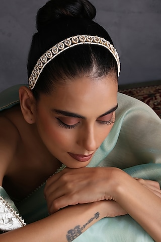 White Gold Finish Kundan Polki Sheeshphool by Swabhimann Jewellery