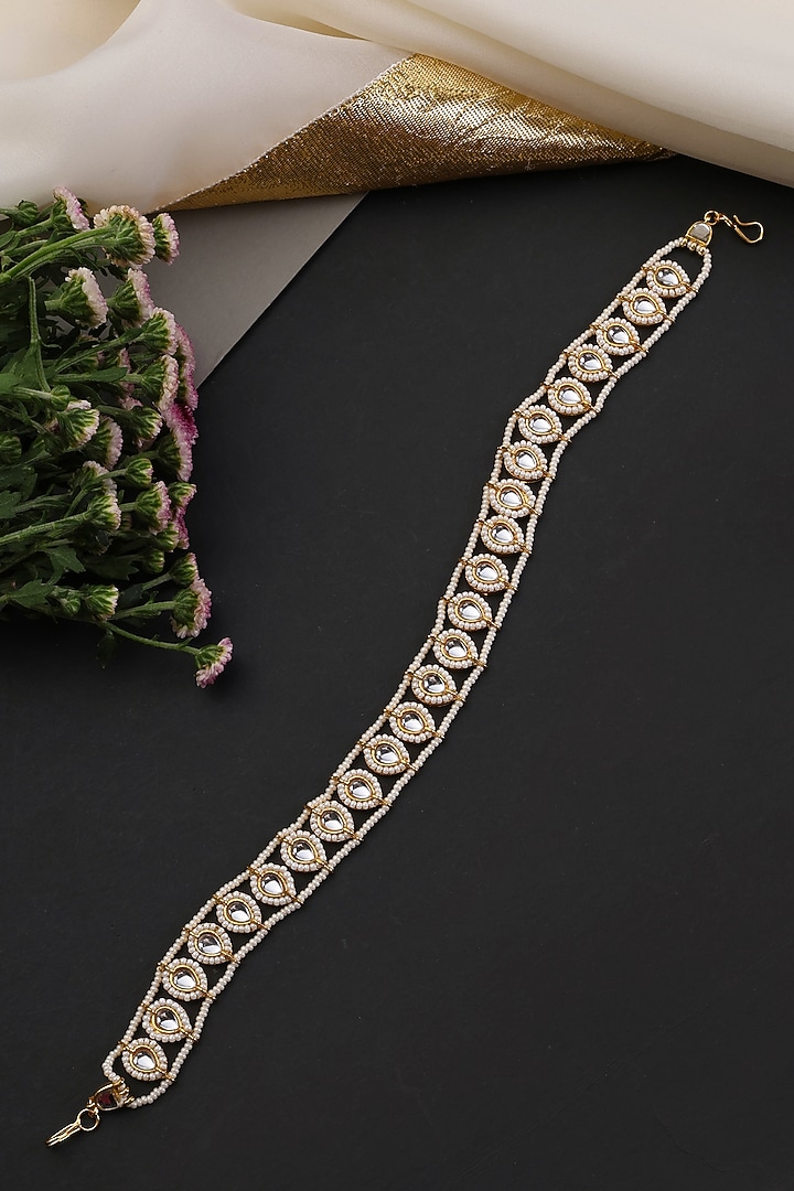 White Gold Finish Kundan Polki Sheeshphool by Swabhimann Jewellery at Pernia's Pop Up Shop