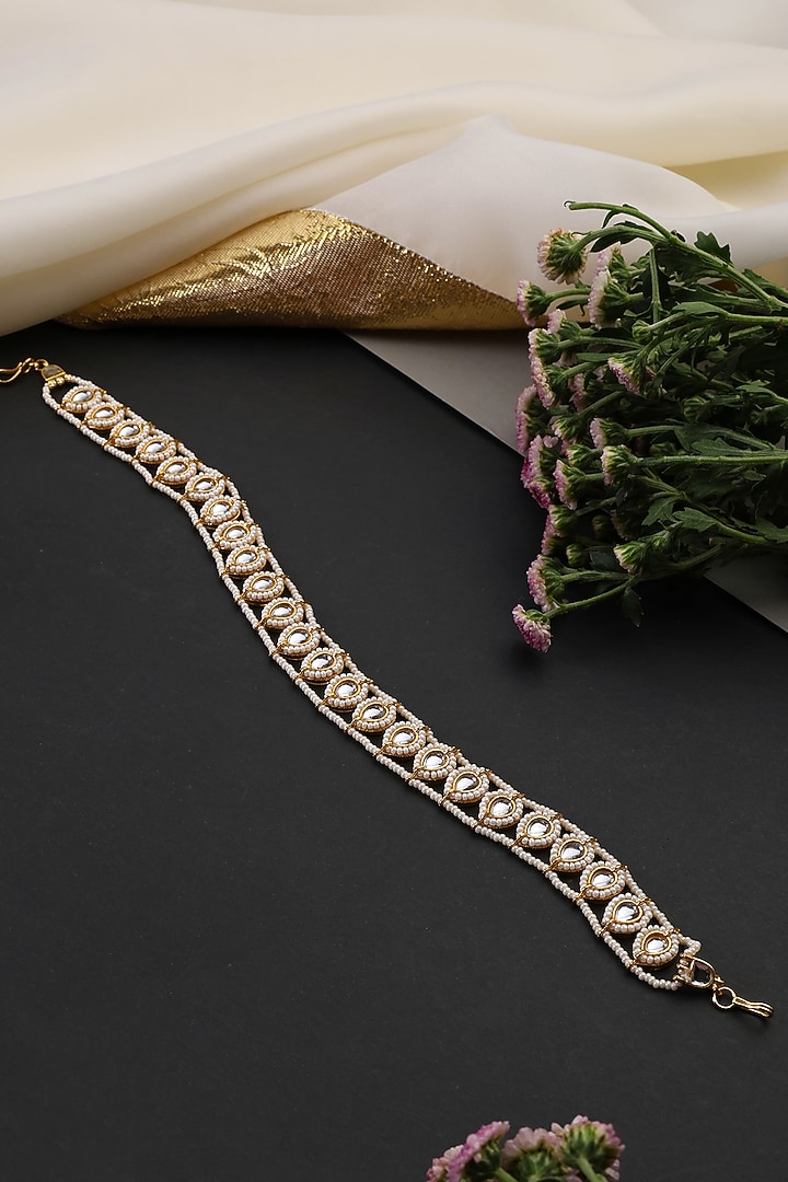 White Gold Finish Kundan Polki Sheeshphool by Swabhimann Jewellery at Pernia's Pop Up Shop
