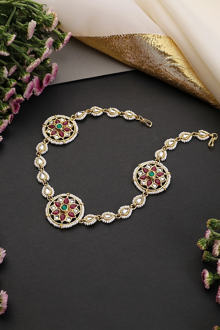 White Gold Finish Multi-Colored Kundan Polki Sheeshphool by Swabhimann Jewellery at Pernia's Pop Up Shop