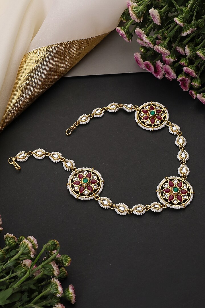 White Gold Finish Multi-Colored Kundan Polki Sheeshphool by Swabhimann Jewellery at Pernia's Pop Up Shop