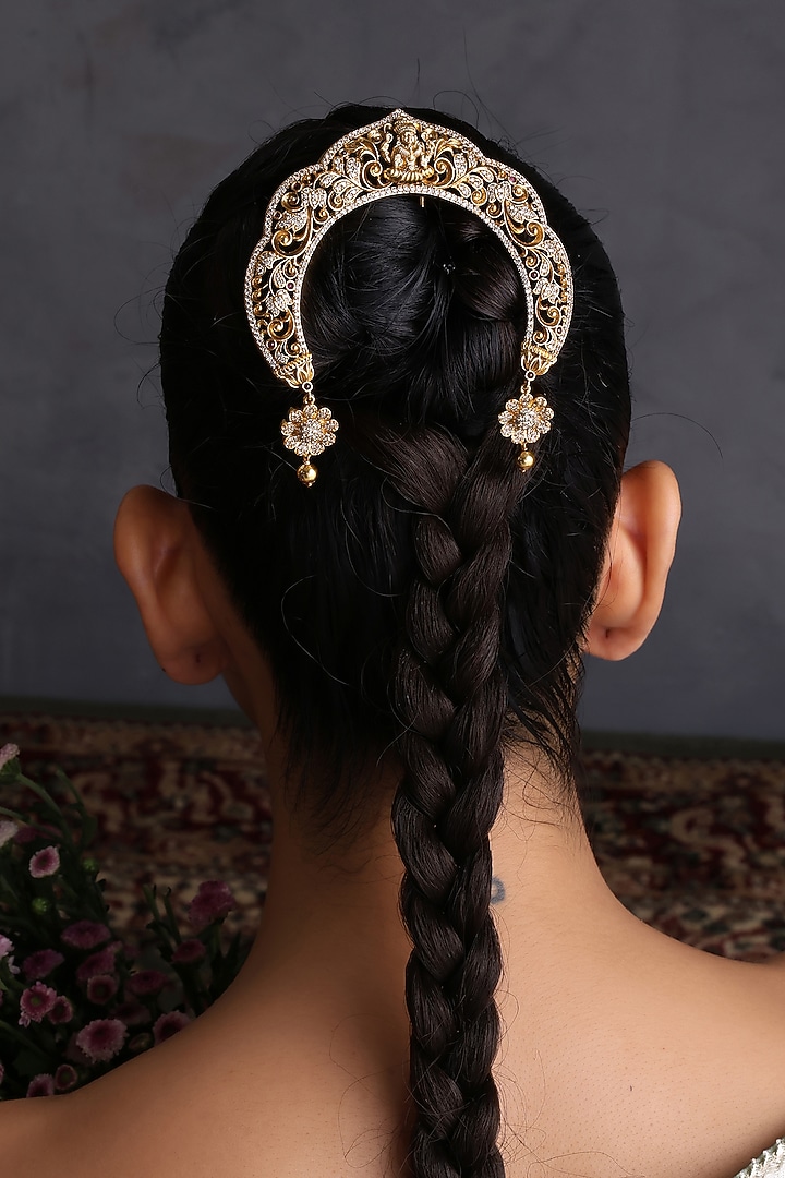 Gold Finish Temple Work Braid Pin by Swabhimann Jewellery at Pernia's Pop Up Shop