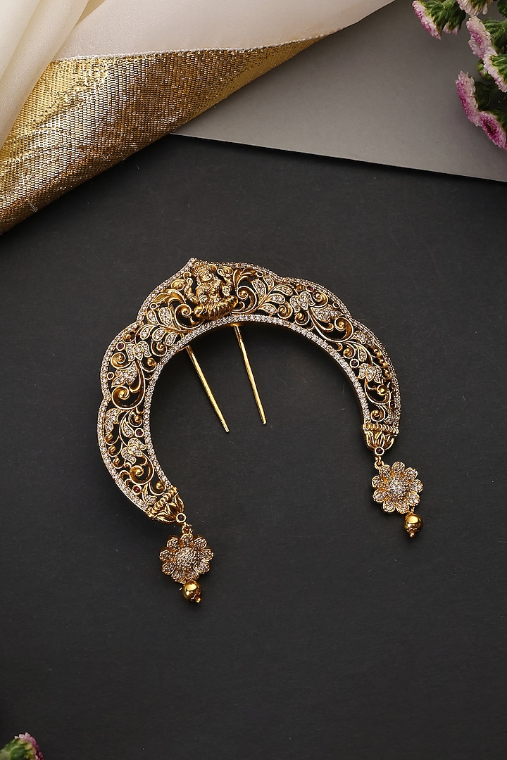 Gold Finish Temple Work Braid Pin by Swabhimann Jewellery at Pernia's Pop Up Shop