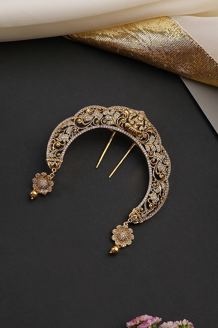 Gold Finish Temple Work Braid Pin by Swabhimann Jewellery at Pernia's Pop Up Shop