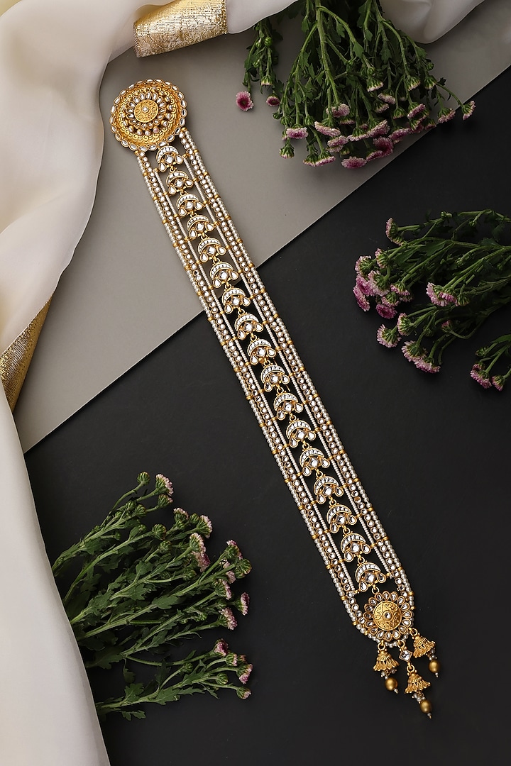 Gold Finish Kundan Polki Handcrafted Hair Accessory by Swabhimann Jewellery at Pernia's Pop Up Shop