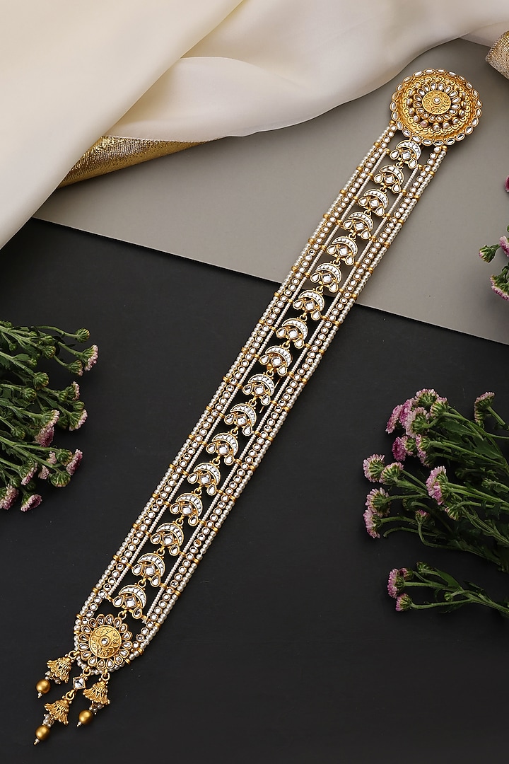 Gold Finish Kundan Polki Handcrafted Hair Accessory by Swabhimann Jewellery at Pernia's Pop Up Shop