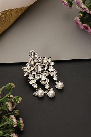 White Gold Finish Kundan Polki Handcrafted Brooch by Swabhimann Jewellery