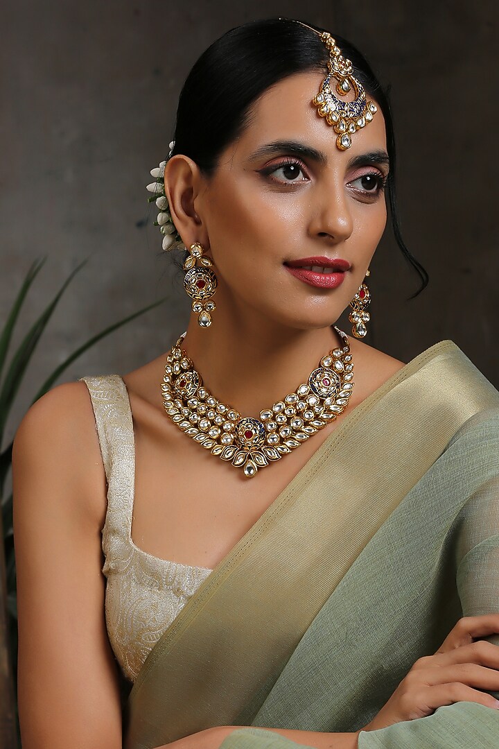 Gold Finish Handcrafted Kundan Necklace Set by Swabhimann Jewellery at Pernia's Pop Up Shop