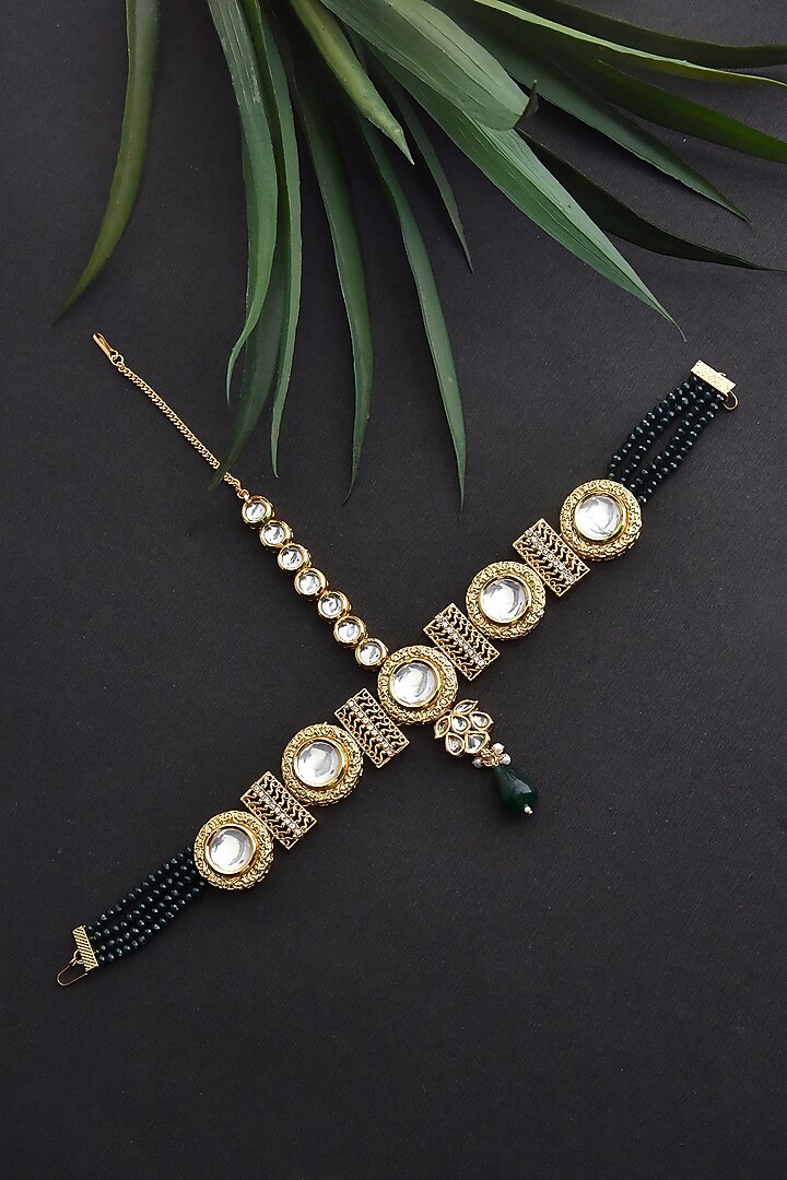 Gold Finish Kundan Polki Mathapatti by Swabhimann Jewellery at Pernia's Pop Up Shop