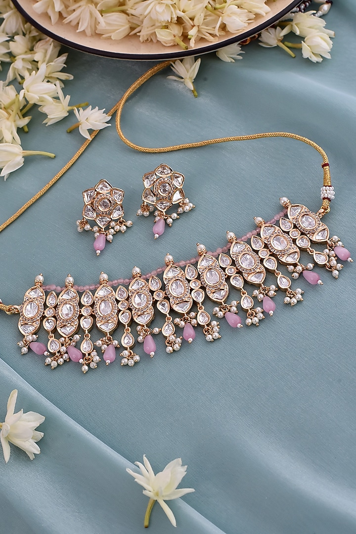 Gold Finish Kundan Polki Necklace Set by Swabhimann Jewellery at Pernia's Pop Up Shop