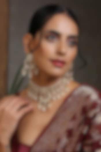 Gold Finish Necklace Set With Kundan Polki by Swabhimann Jewellery at Pernia's Pop Up Shop
