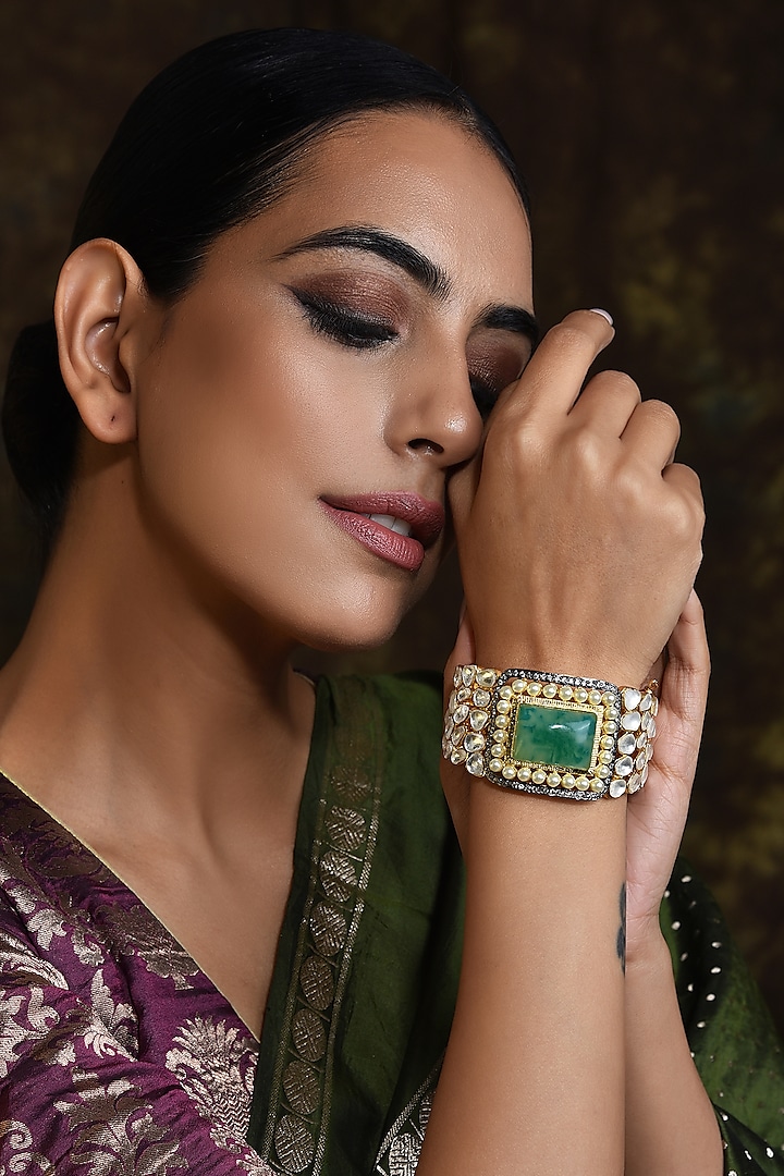 Gold Finish Kundan Polki Kada by Swabhimann Jewellery at Pernia's Pop Up Shop