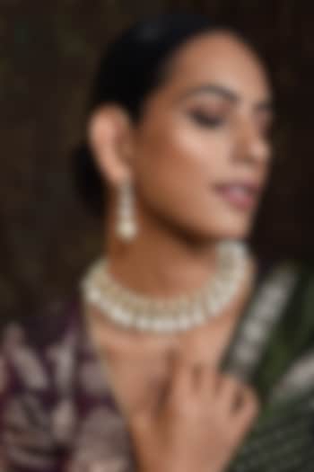 Gold Finish Kundan Polki & Pearls Necklace Set by Swabhimann Jewellery