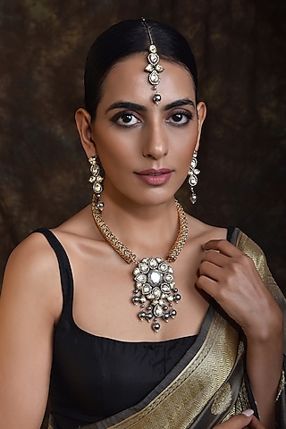 Two Tone Finish Kundan Polki Necklace Set by Swabhimann Jewellery