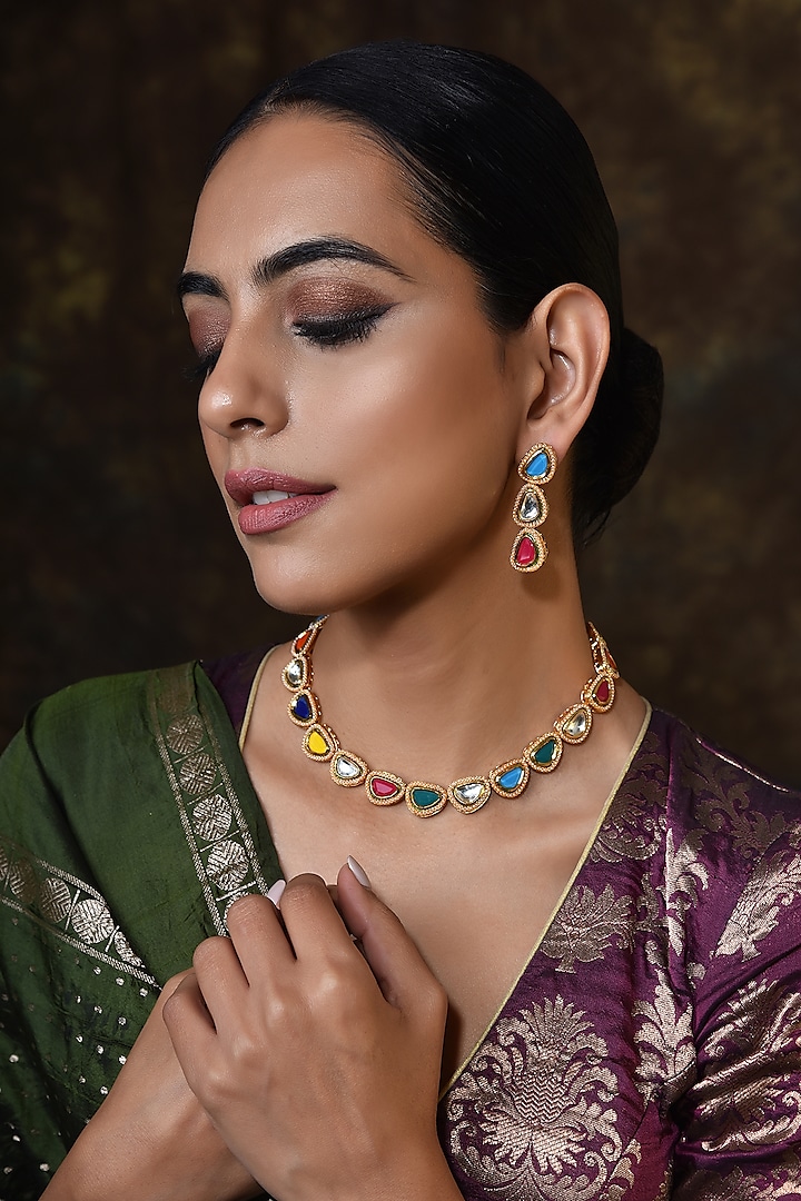 Gold Finish Handcrafted Necklace Set by Swabhimann Jewellery