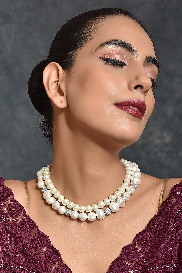 Silver Finish Pearl Necklace by Swabhimann Jewellery