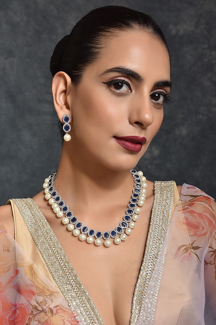 Gold Finish Pearl Necklace Set by Swabhimann Jewellery