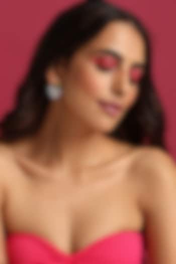 White Finish Yellow Synthetic Stone & Zirconia Stud Earrings by Swabhimann Jewellery at Pernia's Pop Up Shop