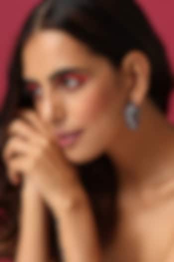 Black Rhodium Finish Grey Synthetic Stone & Zirconia Hoop Earrings by Swabhimann Jewellery at Pernia's Pop Up Shop