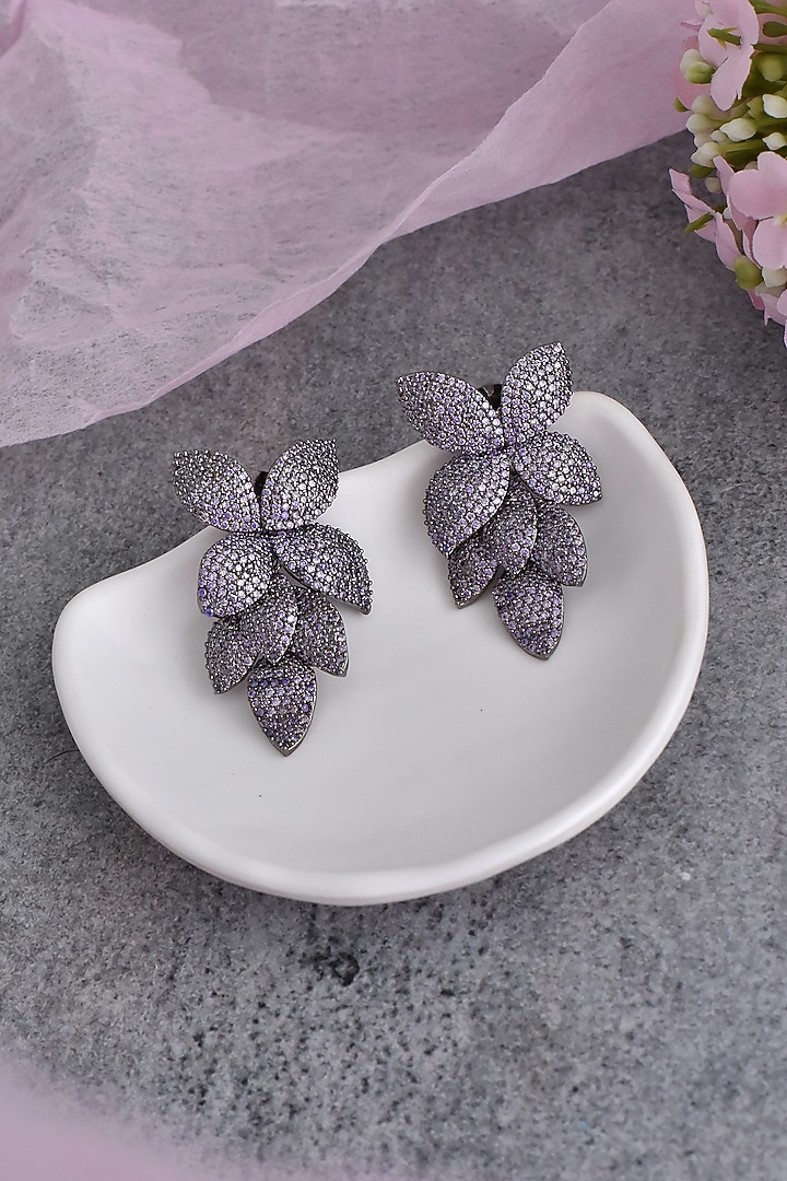 Black Rhodium Finish Purple Synthetic Stone & Zirconia Dangler Earrings by Swabhimann Jewellery at Pernia's Pop Up Shop