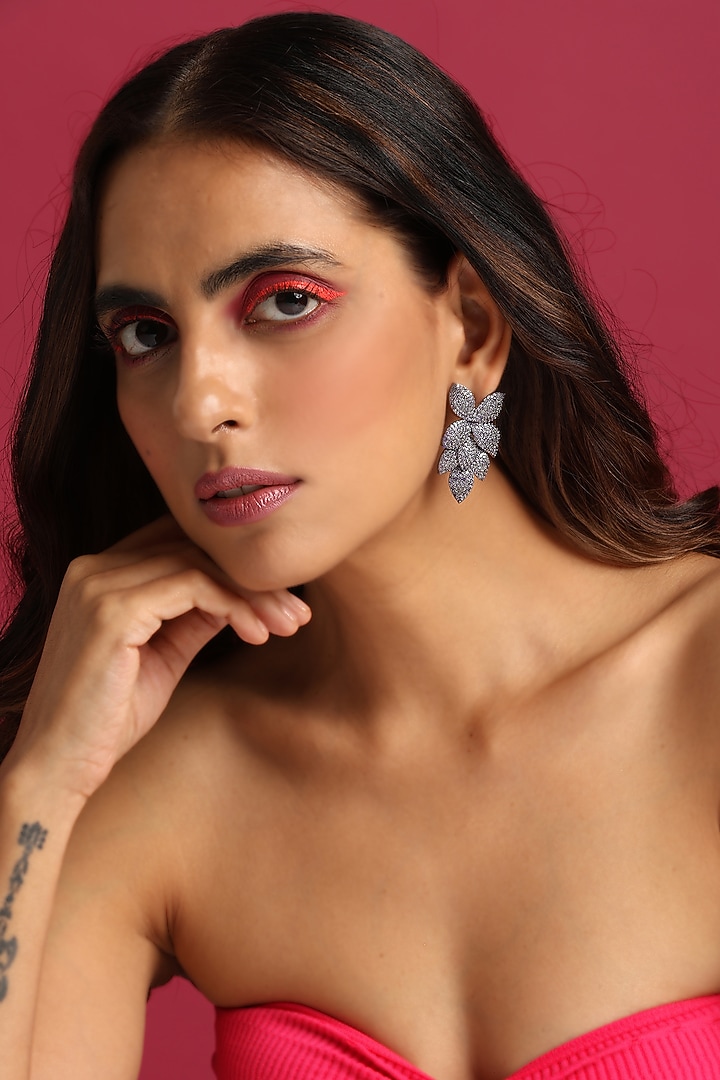 Black Rhodium Finish Purple Synthetic Stone & Zirconia Dangler Earrings by Swabhimann Jewellery at Pernia's Pop Up Shop