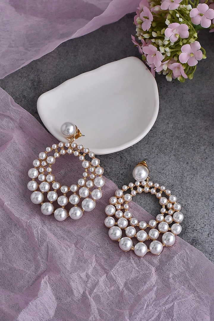 Gold Finish Pearl Dangler Earrings by Swabhimann Jewellery at Pernia's Pop Up Shop