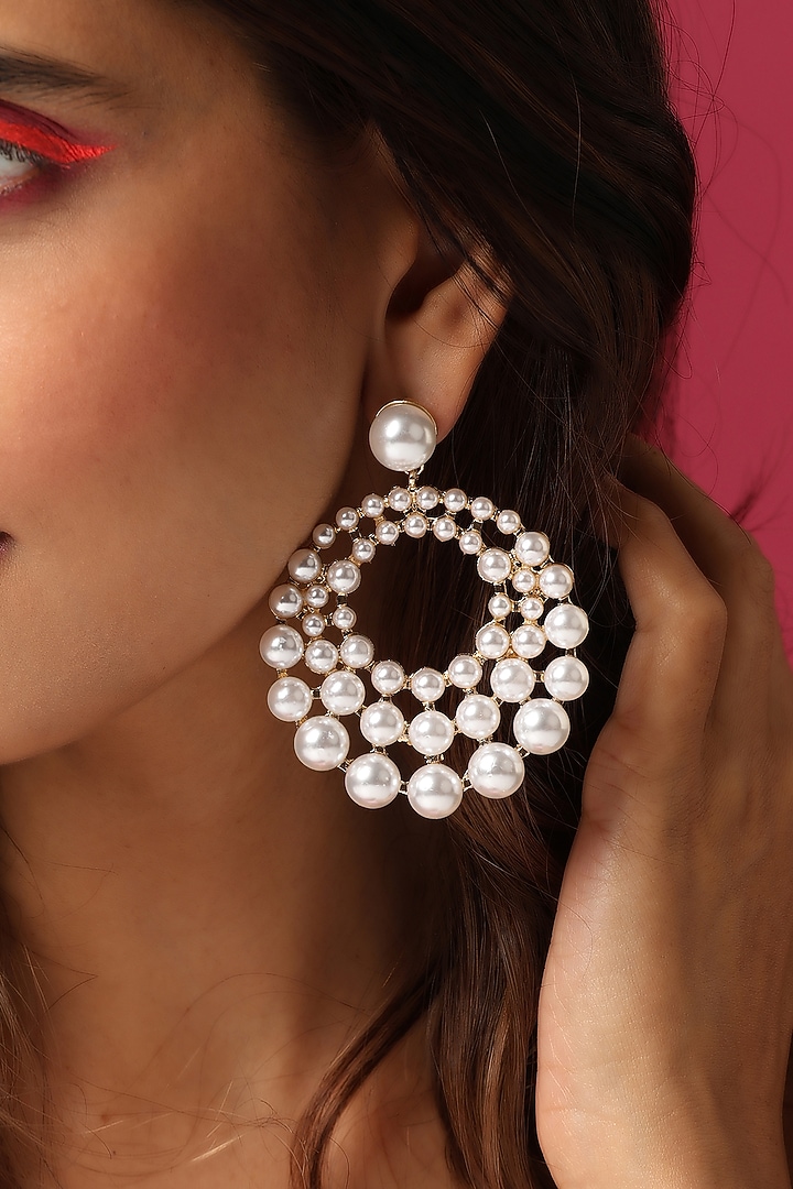 Gold Finish Pearl Dangler Earrings by Swabhimann Jewellery at Pernia's Pop Up Shop