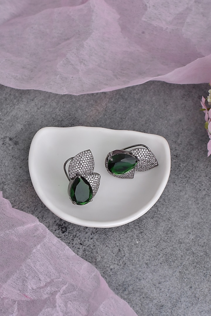 Black Rhodium Finish Synthetic Stone & Zirconia Dangler Earrings by Swabhimann Jewellery at Pernia's Pop Up Shop
