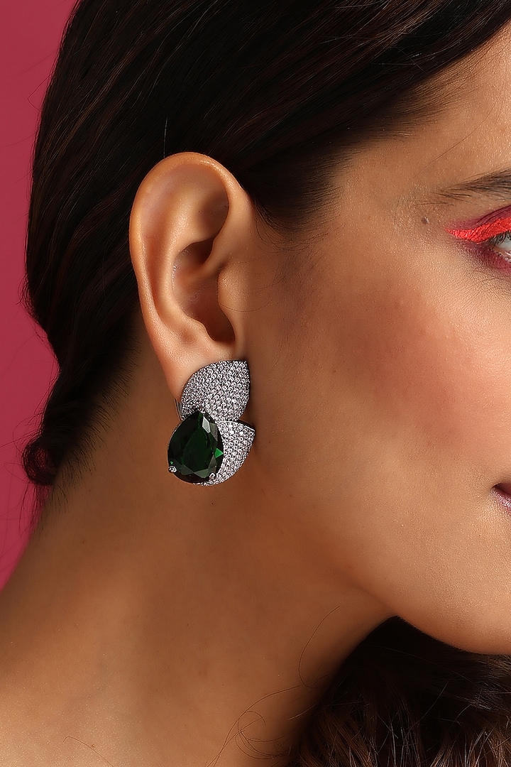 Black Rhodium Finish Synthetic Stone & Zirconia Dangler Earrings by Swabhimann Jewellery at Pernia's Pop Up Shop