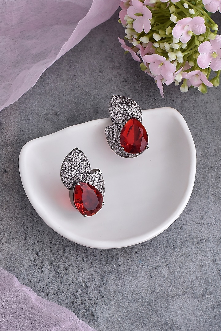 Black Rhodium Finish Synthetic Stone & Zirconia Dangler Earrings by Swabhimann Jewellery at Pernia's Pop Up Shop
