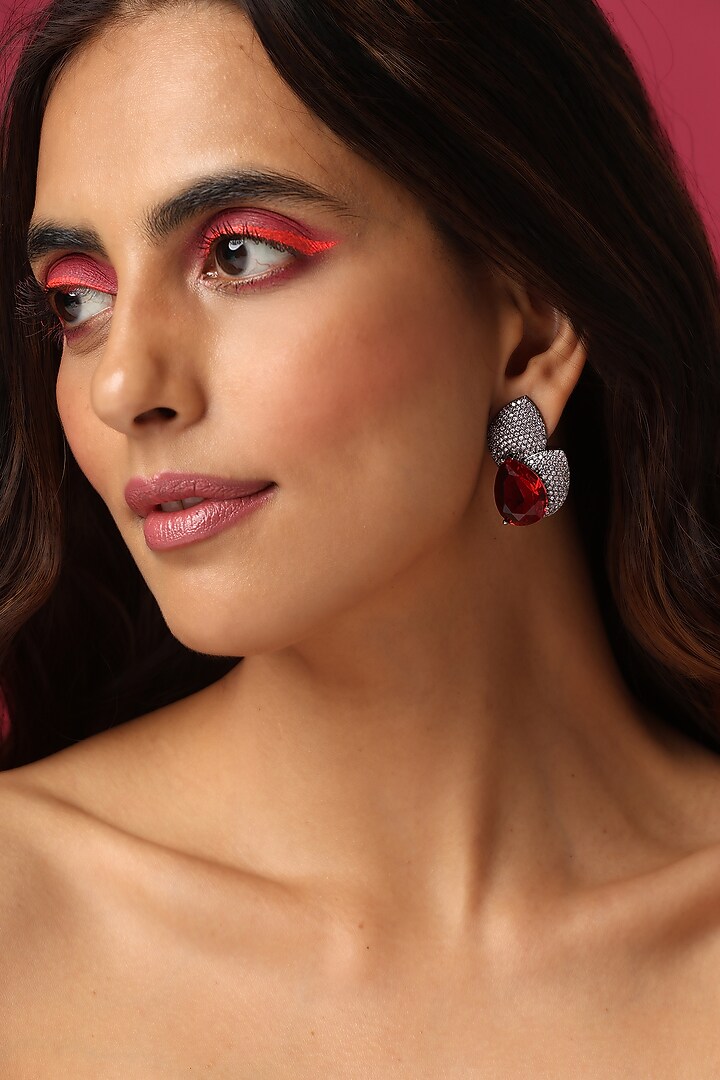 Black Rhodium Finish Synthetic Stone & Zirconia Dangler Earrings by Swabhimann Jewellery at Pernia's Pop Up Shop