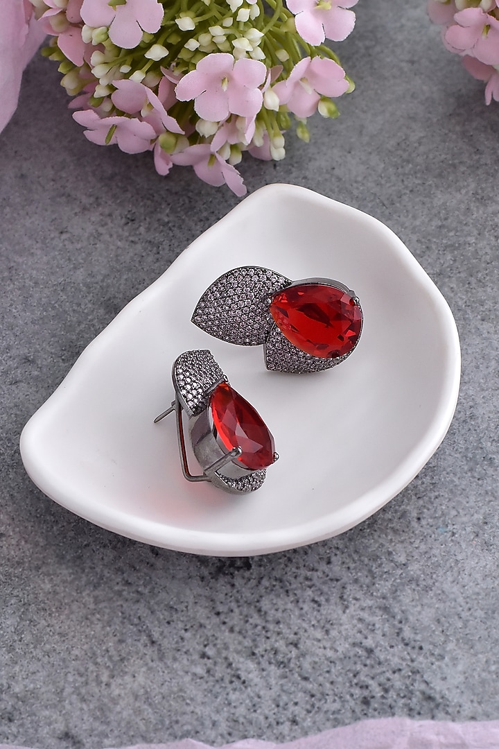Black Rhodium Finish Synthetic Stone & Zirconia Dangler Earrings by Swabhimann Jewellery at Pernia's Pop Up Shop