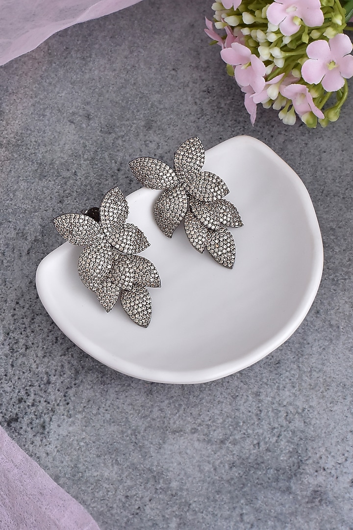 Black Rhodium Finish Synthetic Stone & Zirconia Dangler Earrings by Swabhimann Jewellery at Pernia's Pop Up Shop