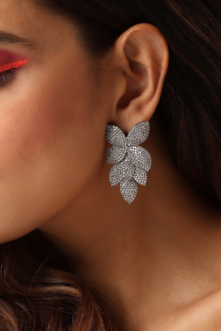 Black Rhodium Finish Synthetic Stone & Zirconia Dangler Earrings by Swabhimann Jewellery at Pernia's Pop Up Shop