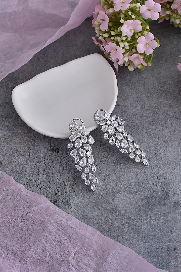 White Finish Zirconia Dangler Earrings by Swabhimann Jewellery at Pernia's Pop Up Shop