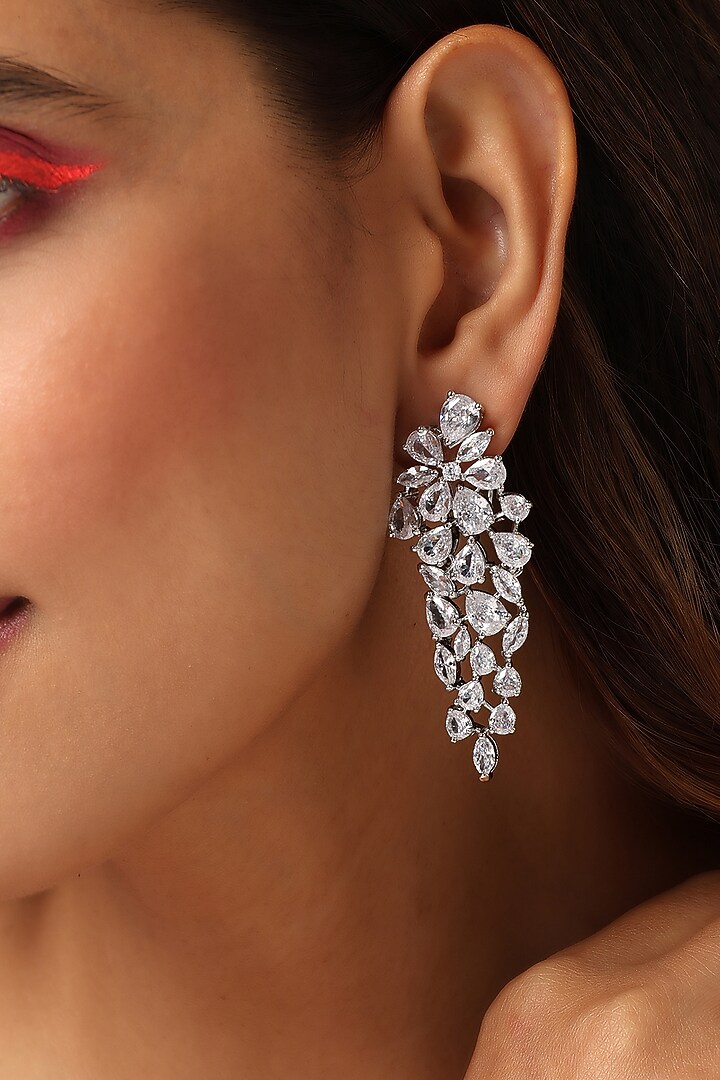 White Finish Zirconia Dangler Earrings by Swabhimann Jewellery at Pernia's Pop Up Shop