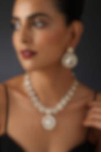 Gold Finish Kundan Polki Necklace Set In Sterling Silver by Swabhimann Jewellery at Pernia's Pop Up Shop