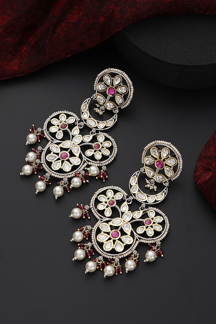 Two-Tone Finish Red Kundan Polki Handmade Dangler Earrings by Swabhimann Jewellery at Pernia's Pop Up Shop