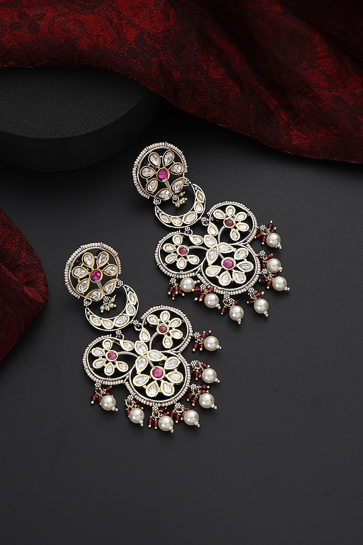 Two-Tone Finish Red Kundan Polki Handmade Dangler Earrings by Swabhimann Jewellery at Pernia's Pop Up Shop