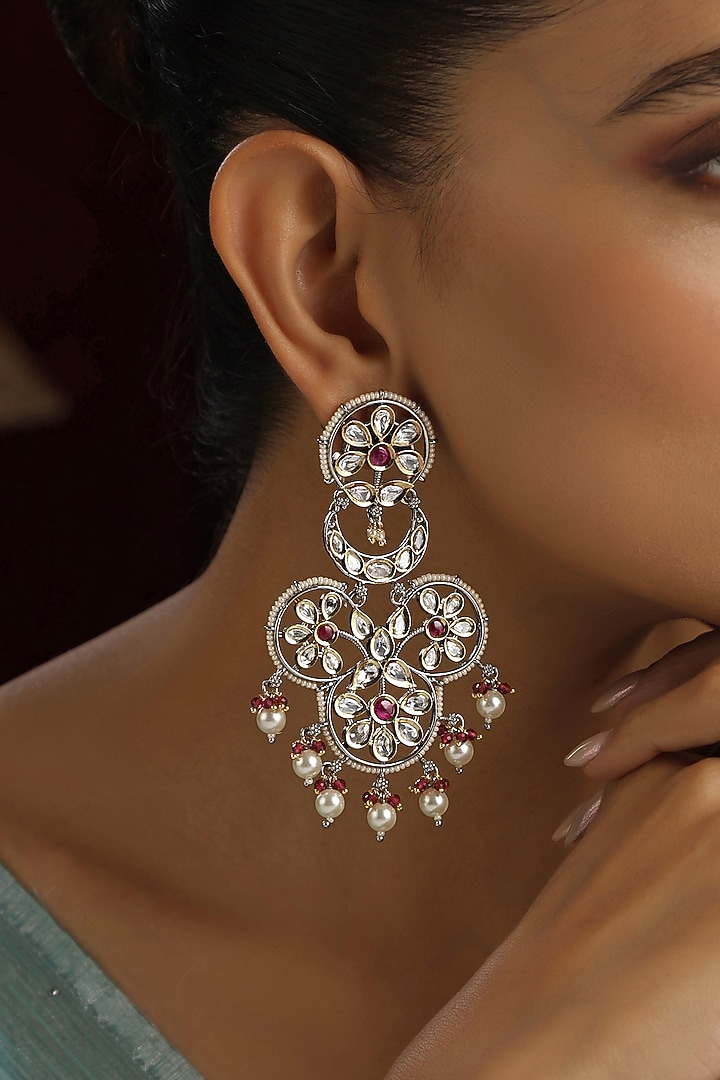 Two-Tone Finish Red Kundan Polki Handmade Dangler Earrings by Swabhimann Jewellery at Pernia's Pop Up Shop