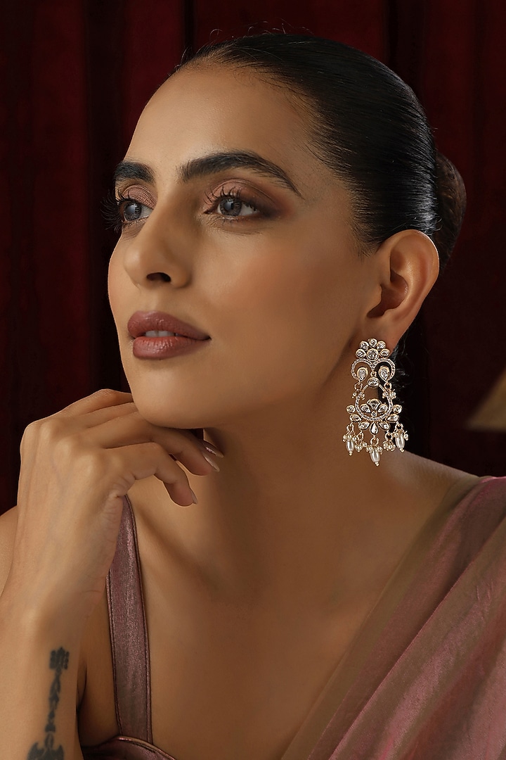 Gold Finish Kundan Polki Handmade Dangler Earrings by Swabhimann Jewellery at Pernia's Pop Up Shop