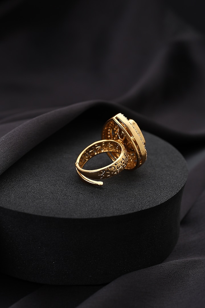 Gold Finish Kundan Polki Adjustable Ring by Swabhimann Jewellery at Pernia's Pop Up Shop