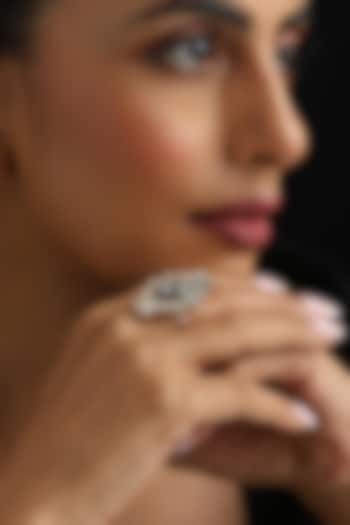 Gold Finish Green Kundan Polki Adjustable Ring by Swabhimann Jewellery at Pernia's Pop Up Shop