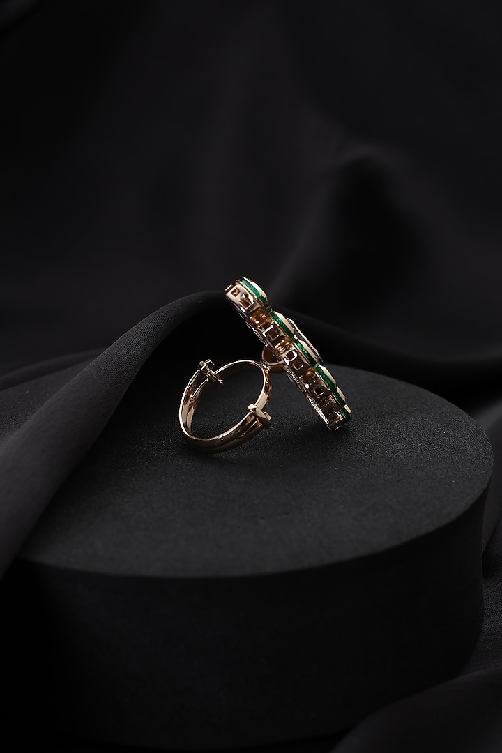 Gold Finish Green Kundan Polki Adjustable Ring by Swabhimann Jewellery at Pernia's Pop Up Shop