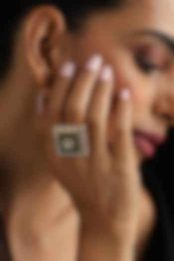 Gold Finish Green Kundan Polki Adjustable Ring by Swabhimann Jewellery at Pernia's Pop Up Shop