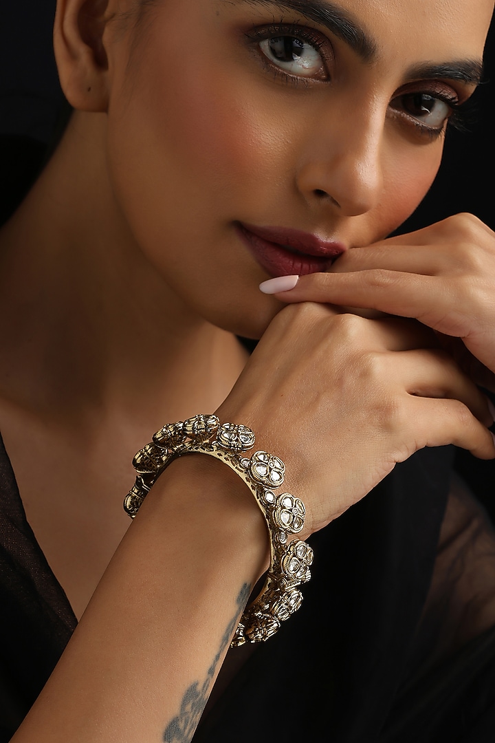 Gold Finish Kundan Polki Openable Kada by Swabhimann Jewellery at Pernia's Pop Up Shop