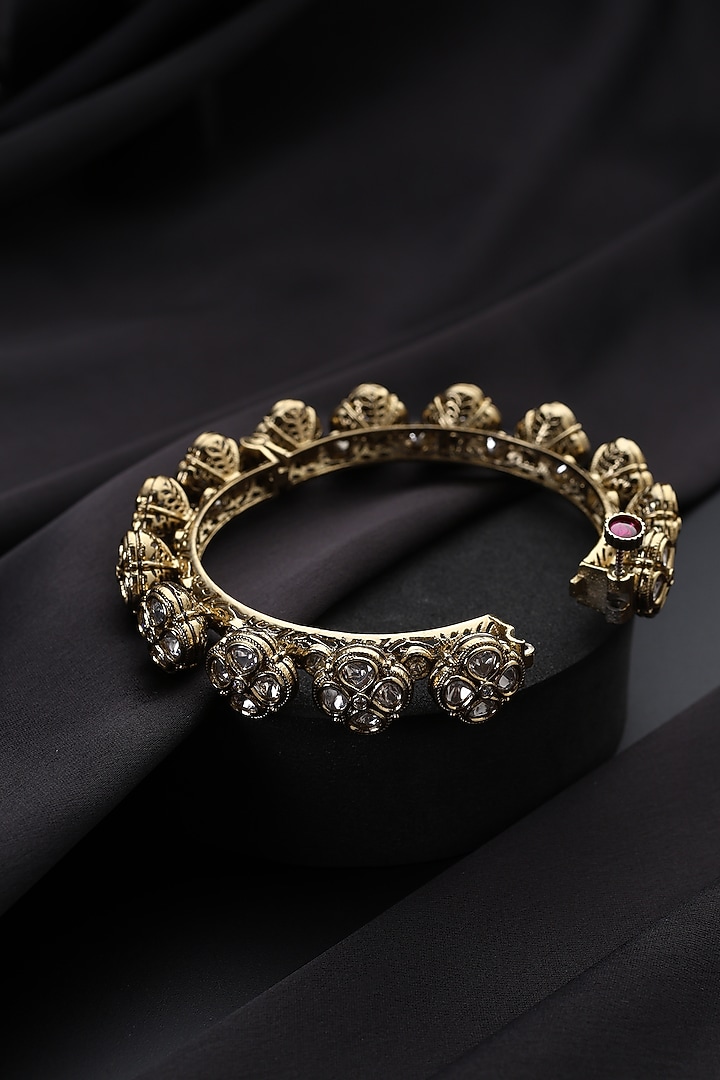 Gold Finish Kundan Polki Openable Kada by Swabhimann Jewellery at Pernia's Pop Up Shop