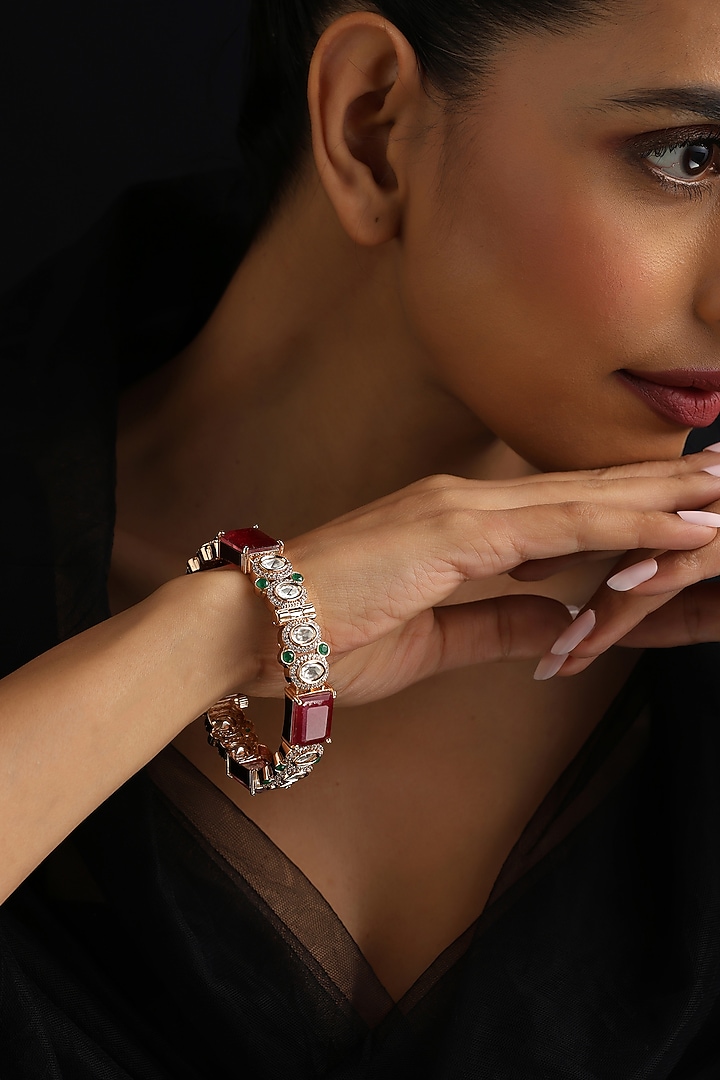Rose Gold Finish Red Kundan Polki Openable Kada by Swabhimann Jewellery at Pernia's Pop Up Shop