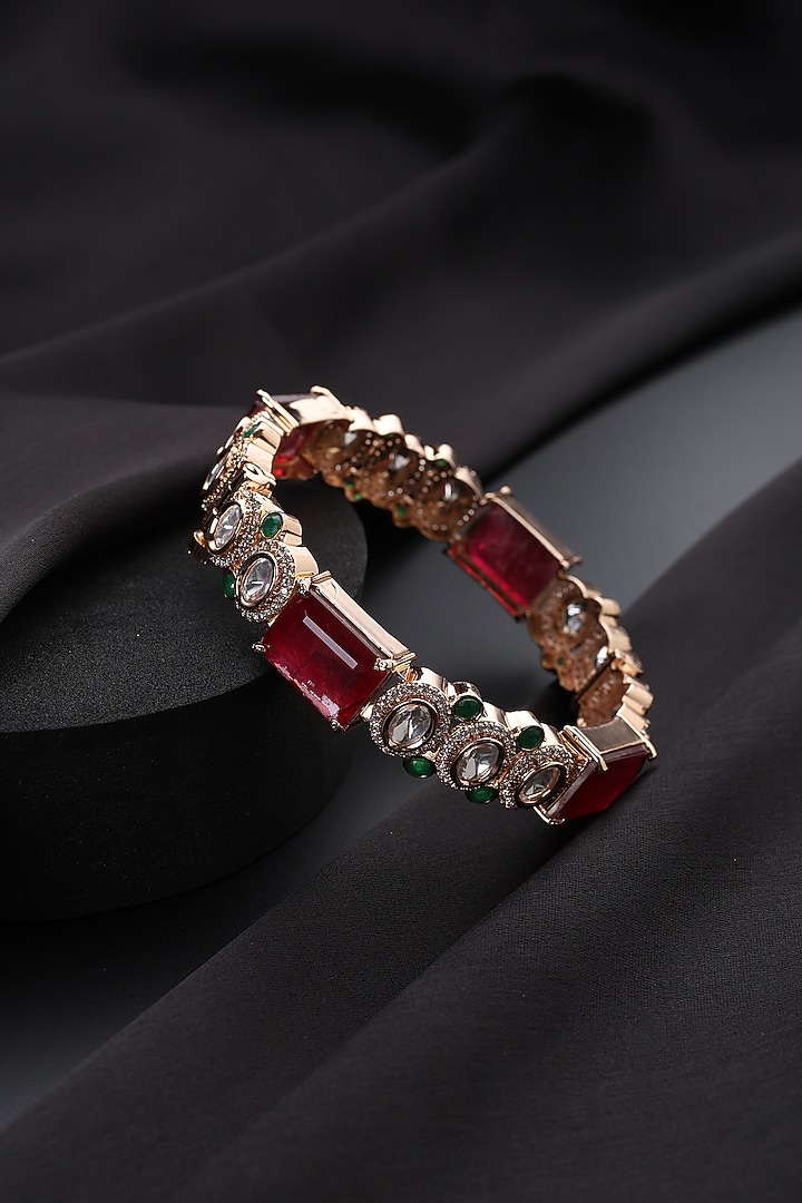 Rose Gold Finish Red Kundan Polki Openable Kada by Swabhimann Jewellery at Pernia's Pop Up Shop